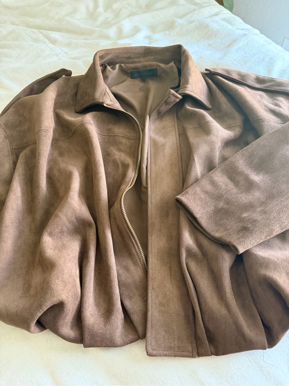Zara Cropped Brown Suede Jacket - Picture 3 of 3